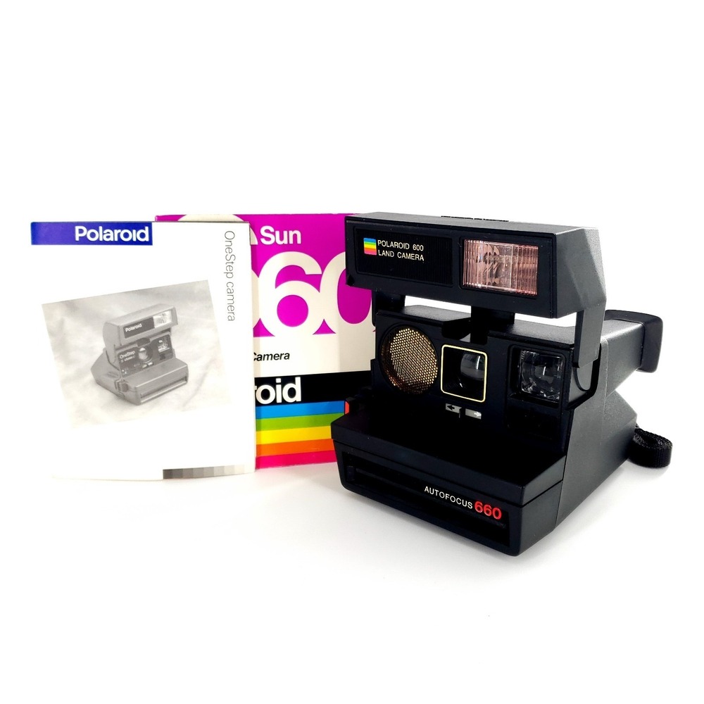 Vintage Polaroid Sun 660 Autofocus 600 Land Instant Camera Black Power Tested